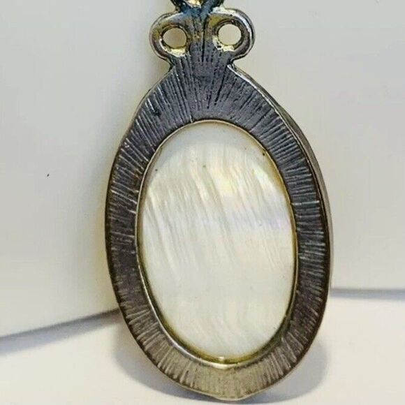 Vintage Yellow Flower Mother Of Pearl Oval Pendant 2 Tier Chain Necklace 21” - Picture 9 of 11